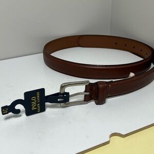 NWT Polo Ralph Lauren 40 Genuine Leather Full Grain Tan Brown Silver Buckle Belt